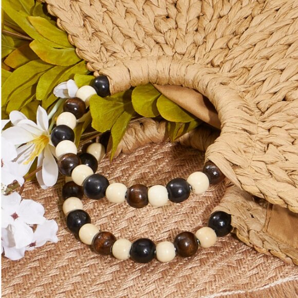 Handmade Woven Straw Bag with Wooden Bead Handles | Vacation Beach Bag| Gift - Picture 11 of 13